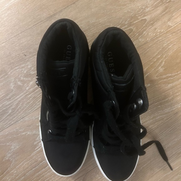 GUESS Faster Women’s Black Wedge Sneakers with Silver Zippers - Picture 6 of 9